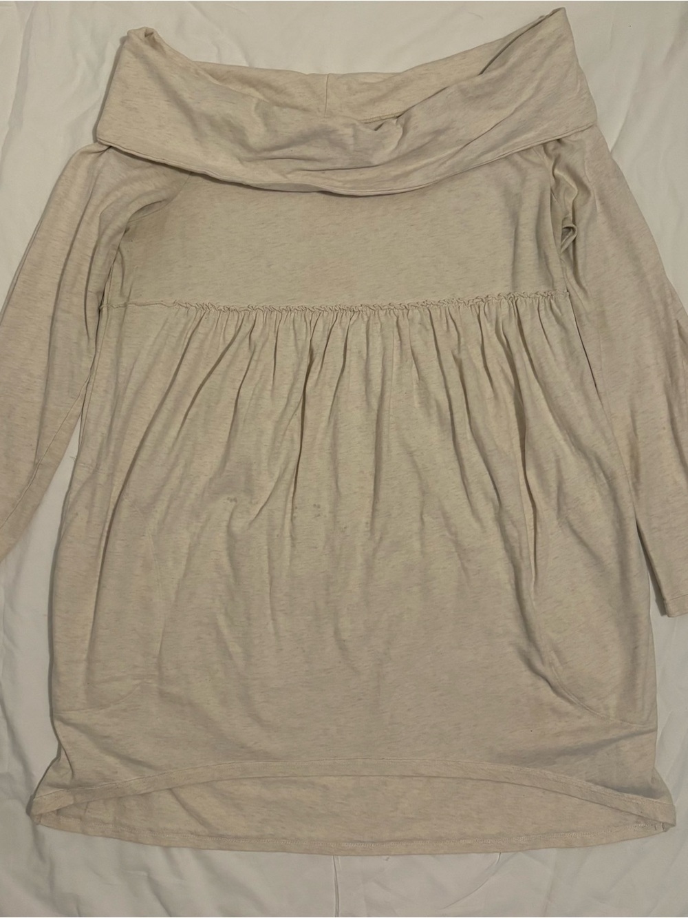 Boho Off Shoulder Babydoll Dress Cream Cowl Neck Pockets Anthropologie Large